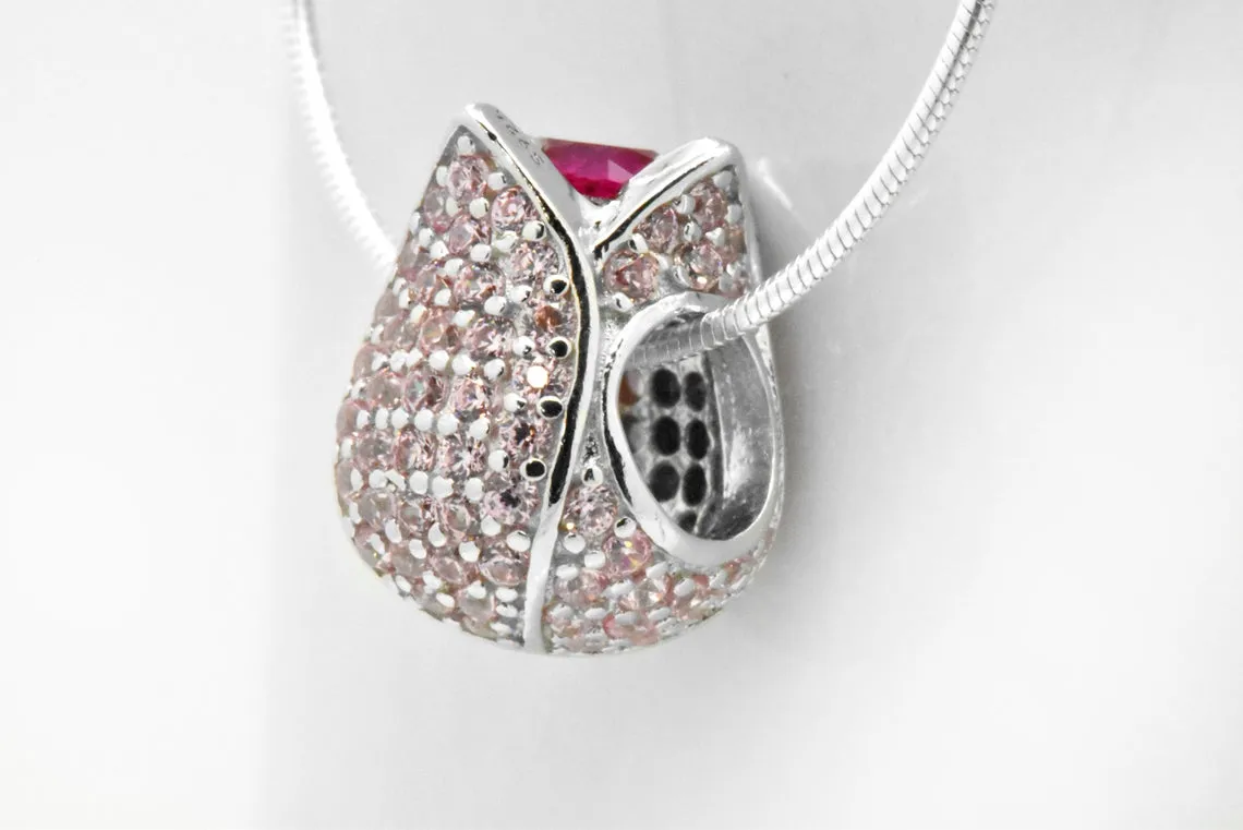 Sterling Silver Tulip Flower Floral Modern Style Pendant 18-in Necklace