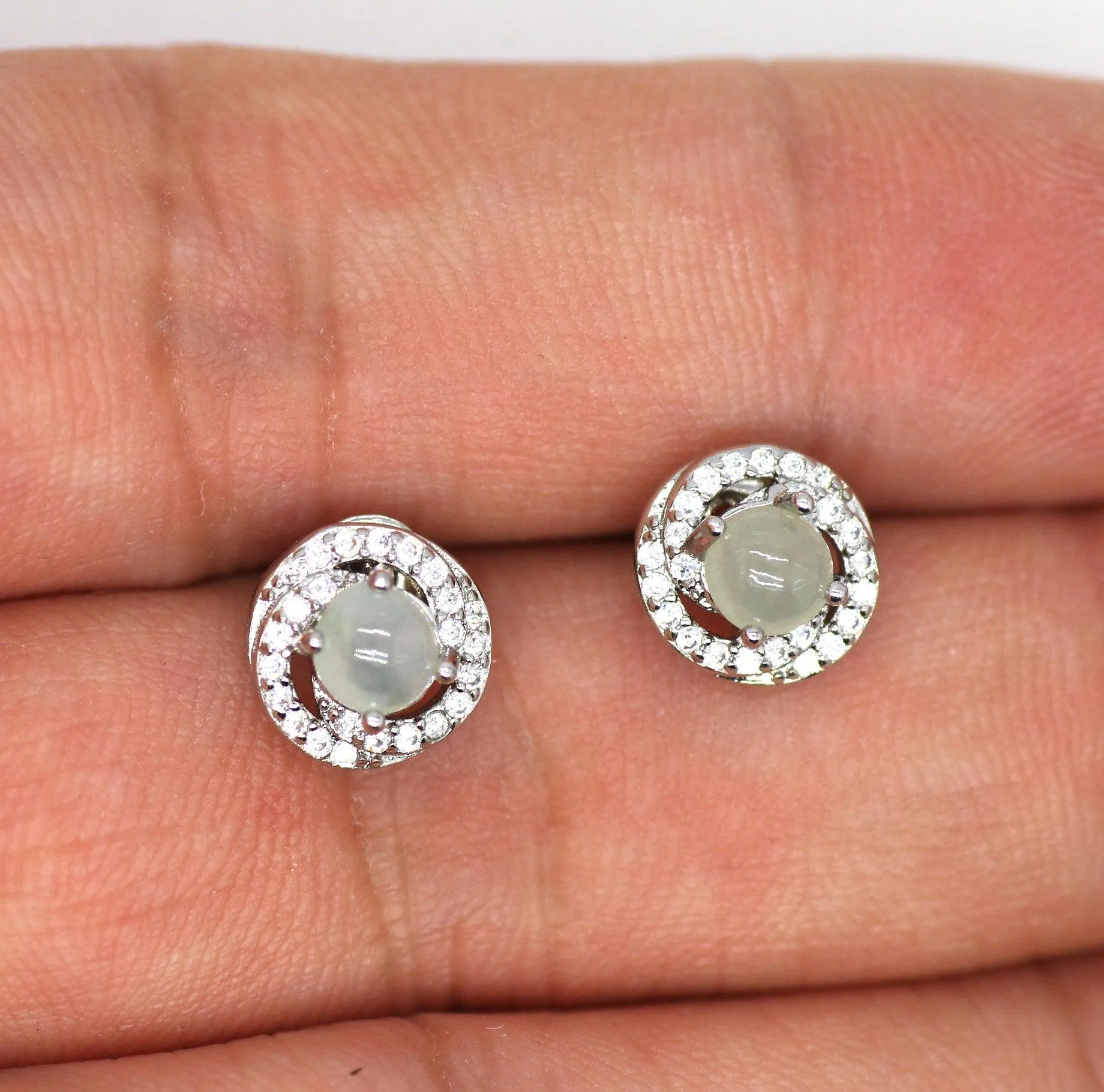 Type A Jadeite Jade Earrings s925 Silver Inlay CG-TETO-6CK6
