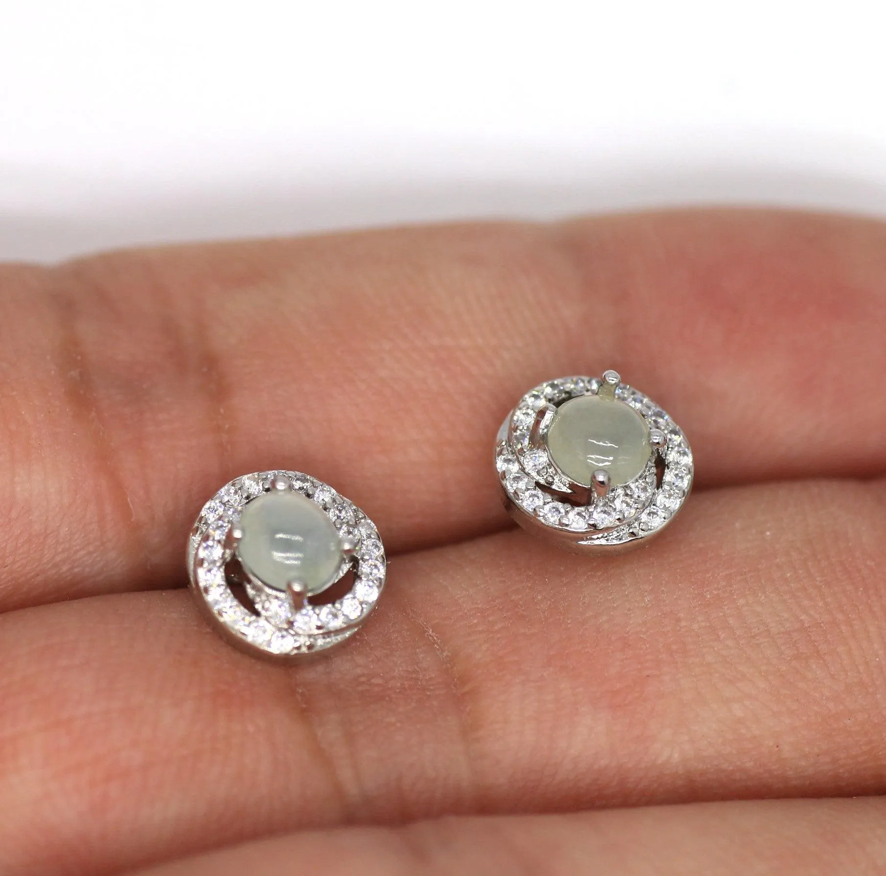 Type A Jadeite Jade Earrings s925 Silver Inlay CG-TETO-6CK6