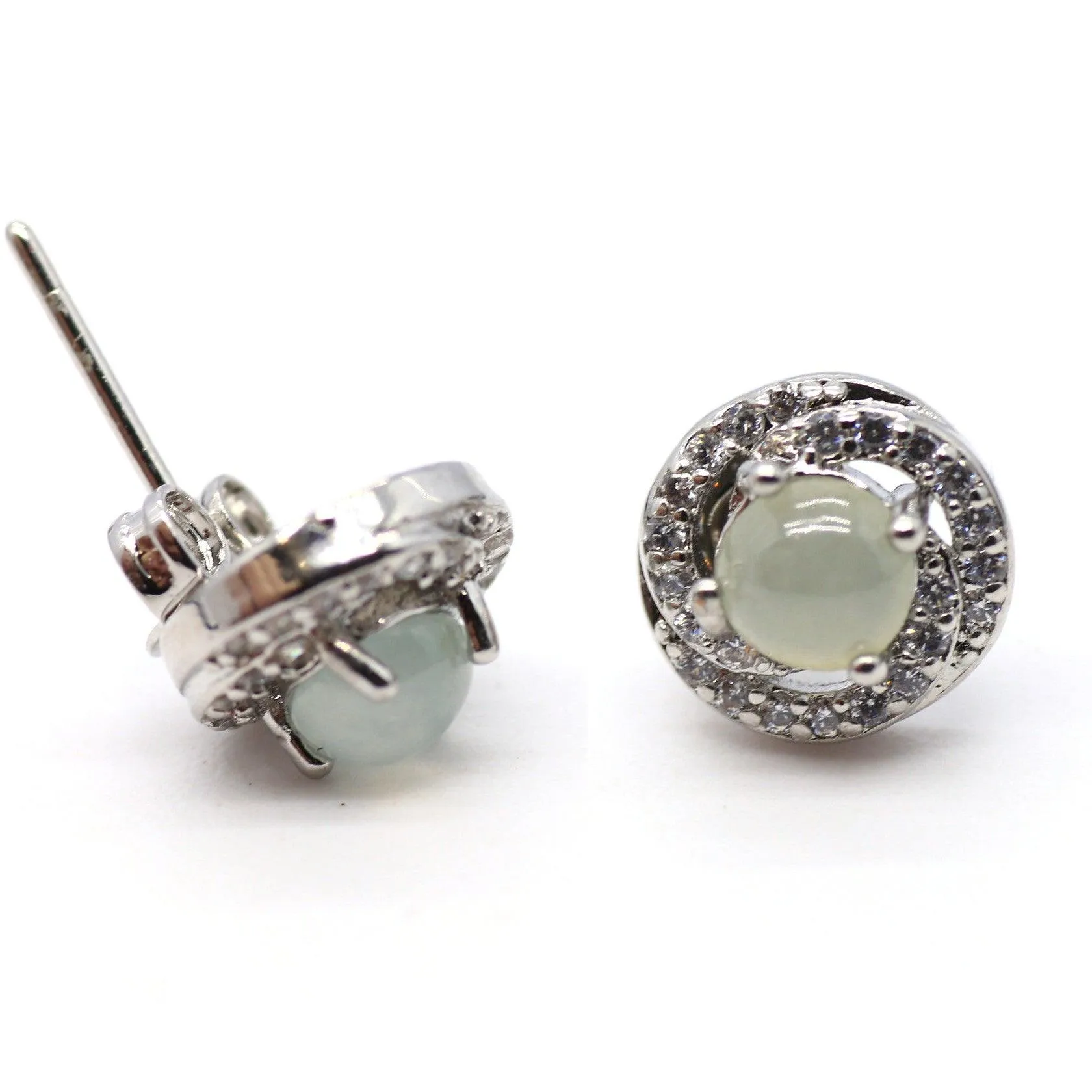 Type A Jadeite Jade Earrings s925 Silver Inlay CG-TETO-6CK6