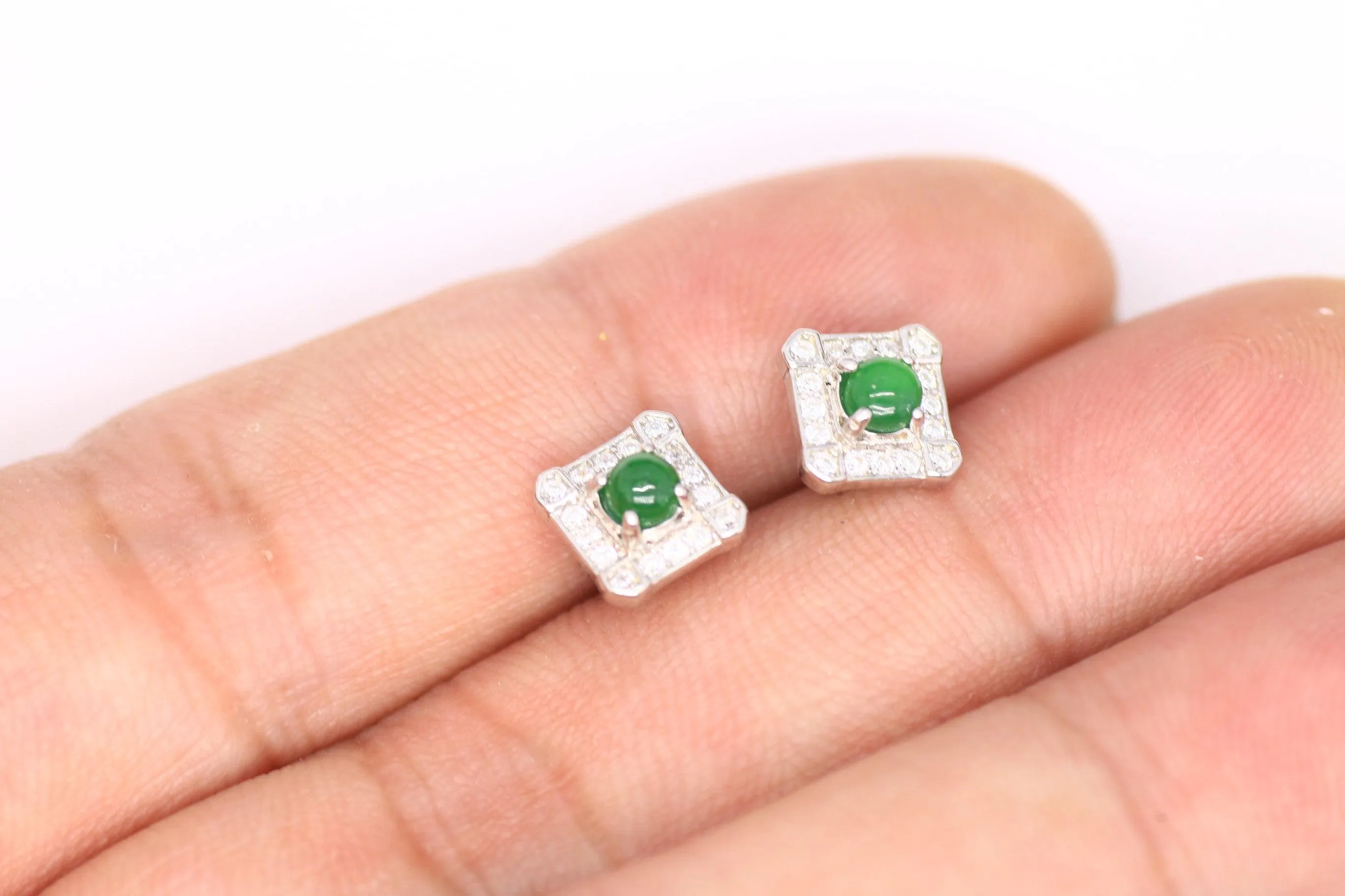 Type A Jadeite Jade Earrings s925 Silver Inlay EA-GL81-RLGC