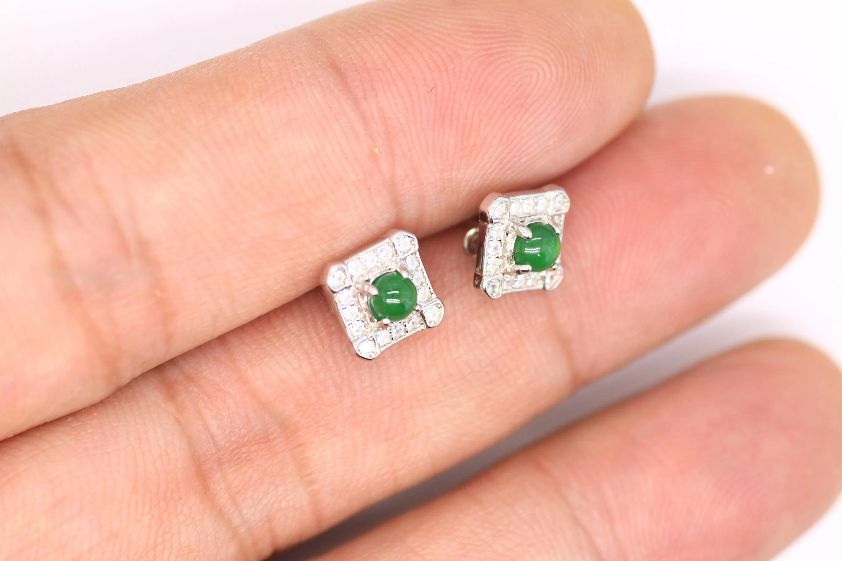 Type A Jadeite Jade Earrings s925 Silver Inlay EA-GL81-RLGC