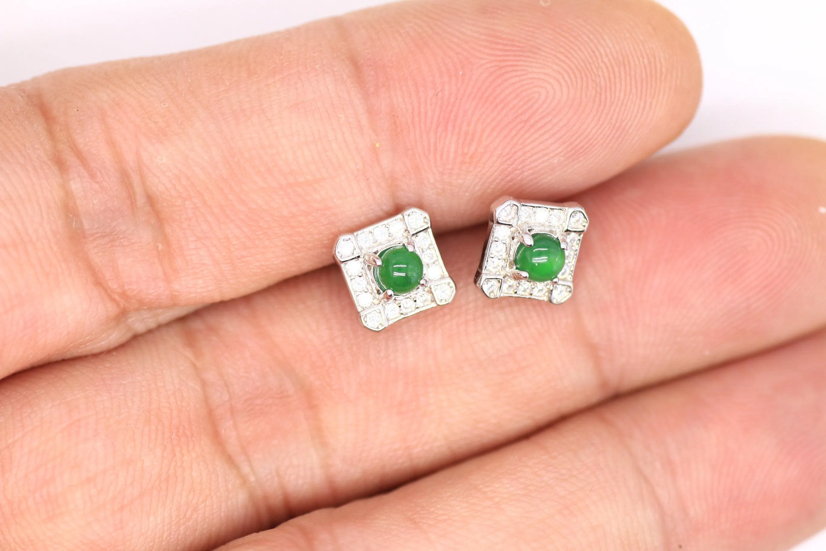Type A Jadeite Jade Earrings s925 Silver Inlay EA-GL81-RLGC