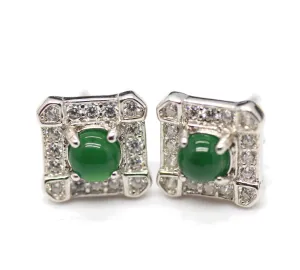 Type A Jadeite Jade Earrings s925 Silver Inlay EA-GL81-RLGC