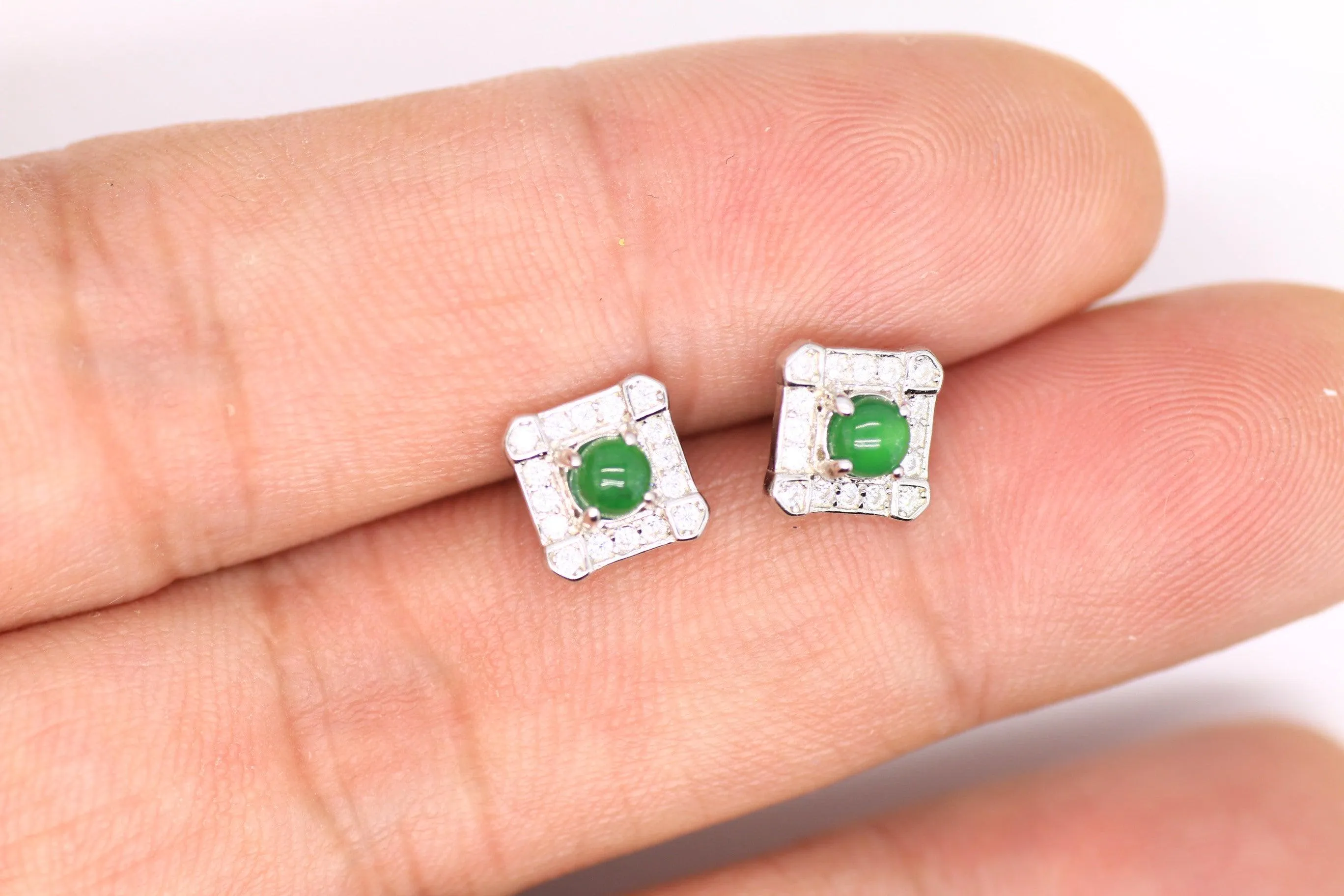 Type A Jadeite Jade Earrings s925 Silver Inlay EA-GL81-RLGC