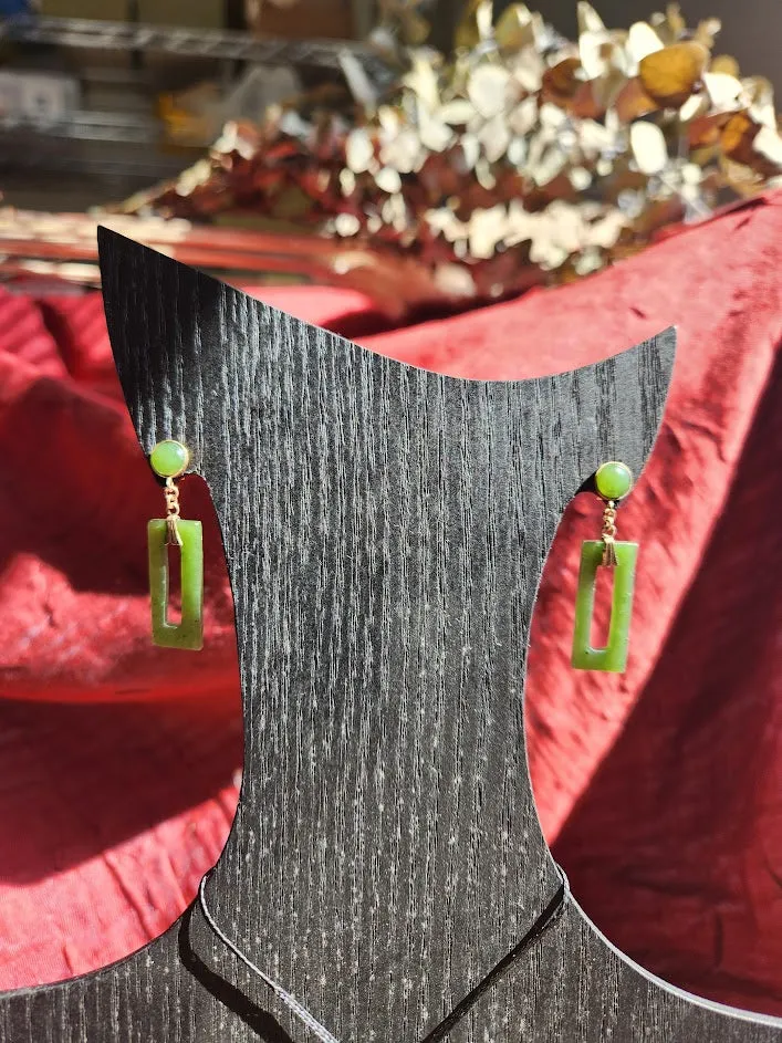 Vintage Jade Rectangle Drop Earrings - 25mm