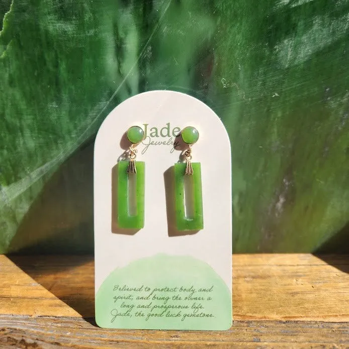 Vintage Jade Rectangle Drop Earrings - 25mm