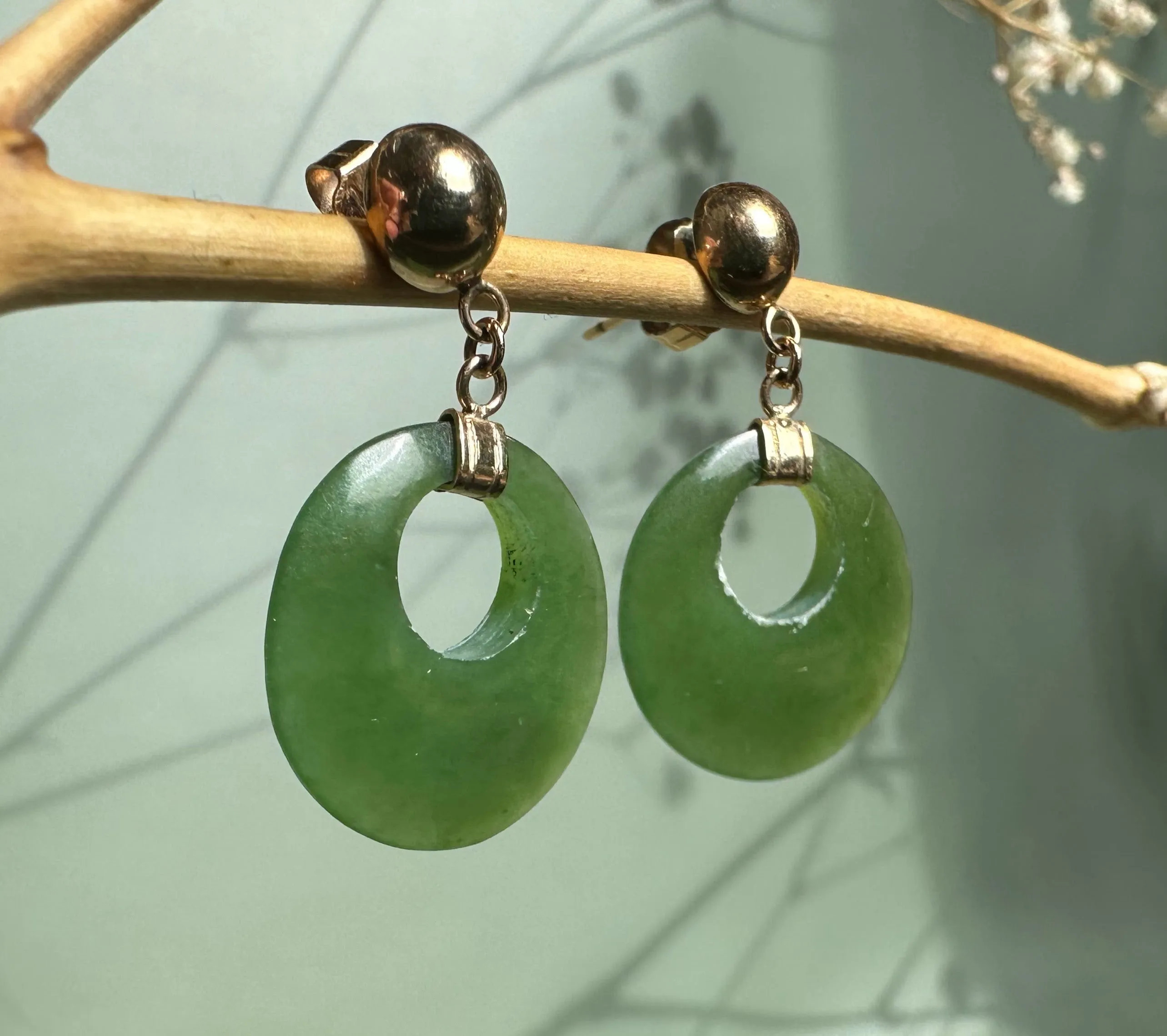 Vintage Jade Round Drop Earrings - 17mm