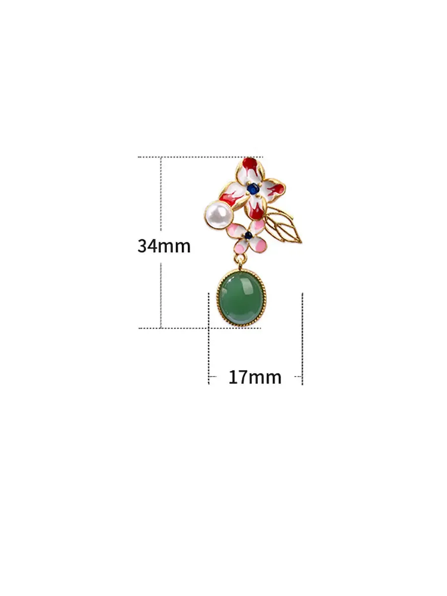 Women Enamel Jade Glod Plate Earrings